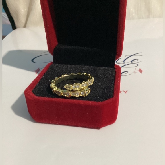 18k Gold Plated  Serpentine Snake Cz Diamond Pave Ring - Picture 2 of 15